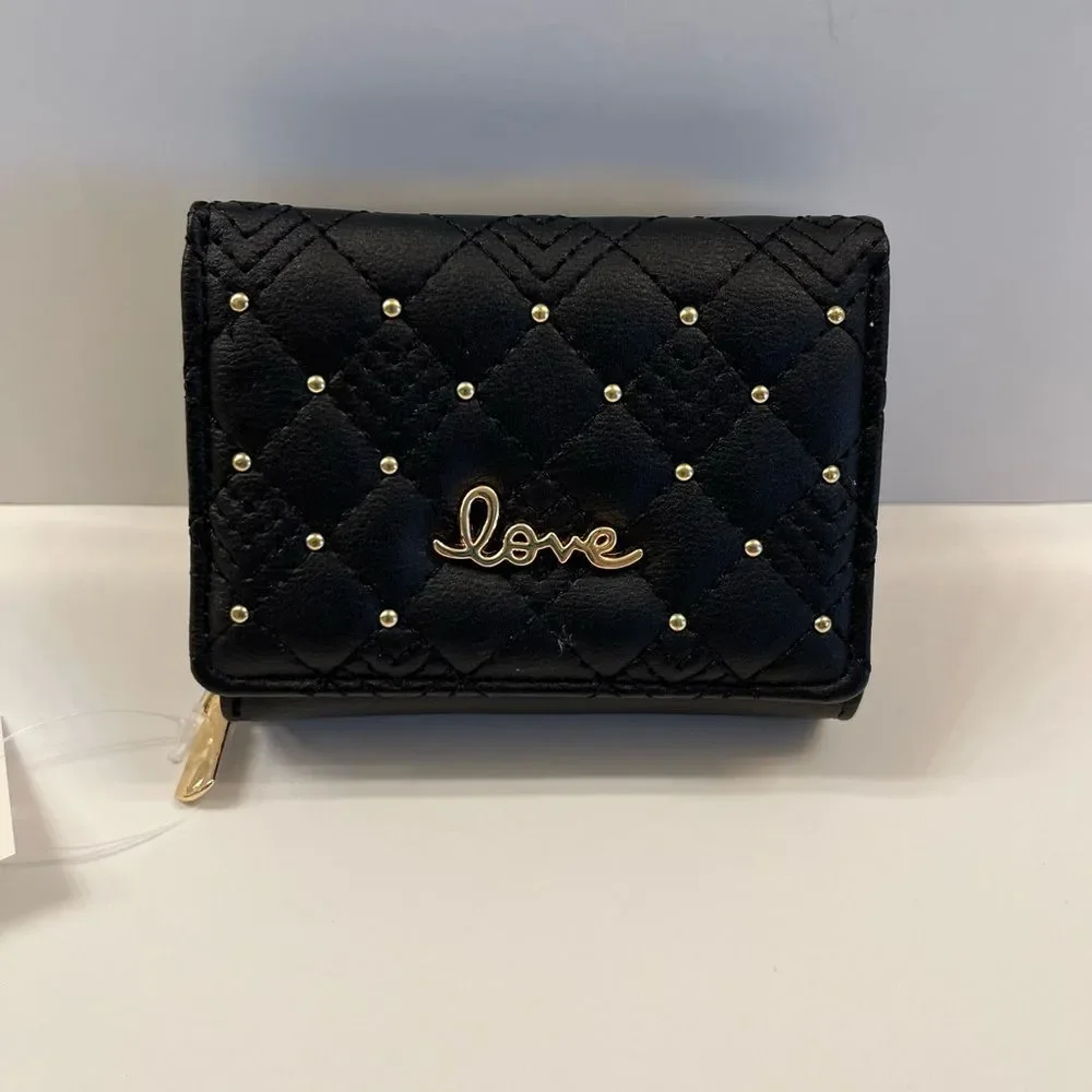 Quilted Studded Love Wallet - Black- Gift Idea - NWT